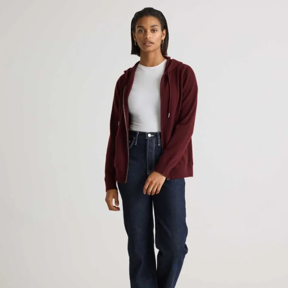 NWT Quince Mongolian Cashmere Full-Zip Hoodie Womens L Burgundy - Picture 3 of 6